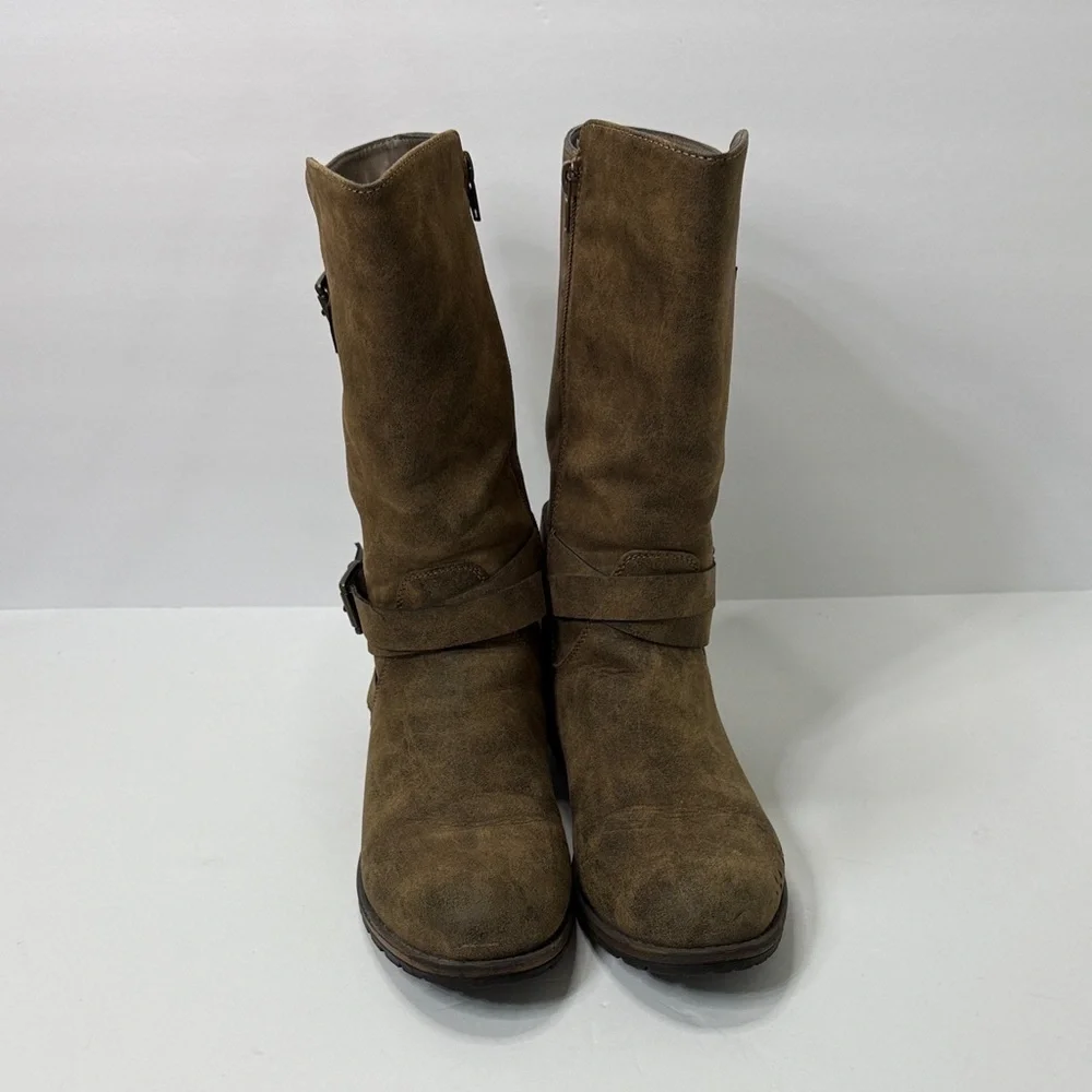 Maurices Tan Ankle Boots with Buckle Accents